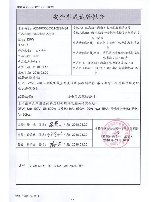 DFW安全型式試驗報告