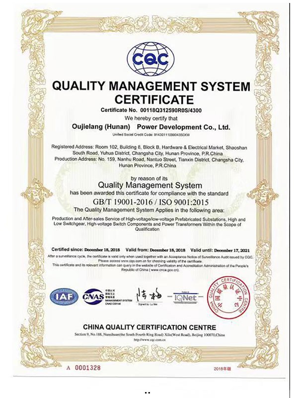 質(zhì)量管理體系認證證書（英文）